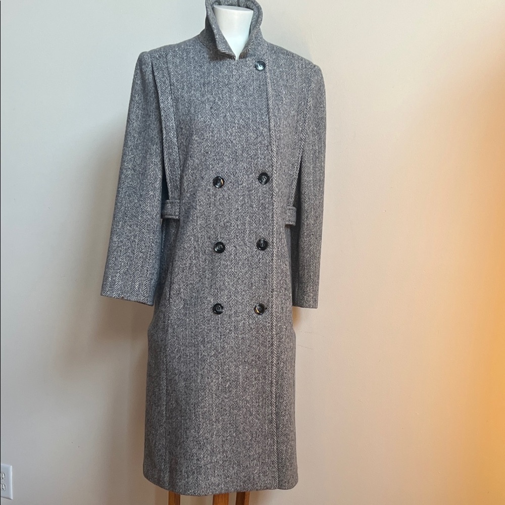Double-Breasted Women's long jacket herringbone tweed old money- Caroline